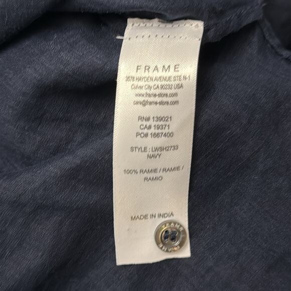 Frame Long Sleeve Ramie Blouse Navy Blue Size Medium - Picture 12 of 12